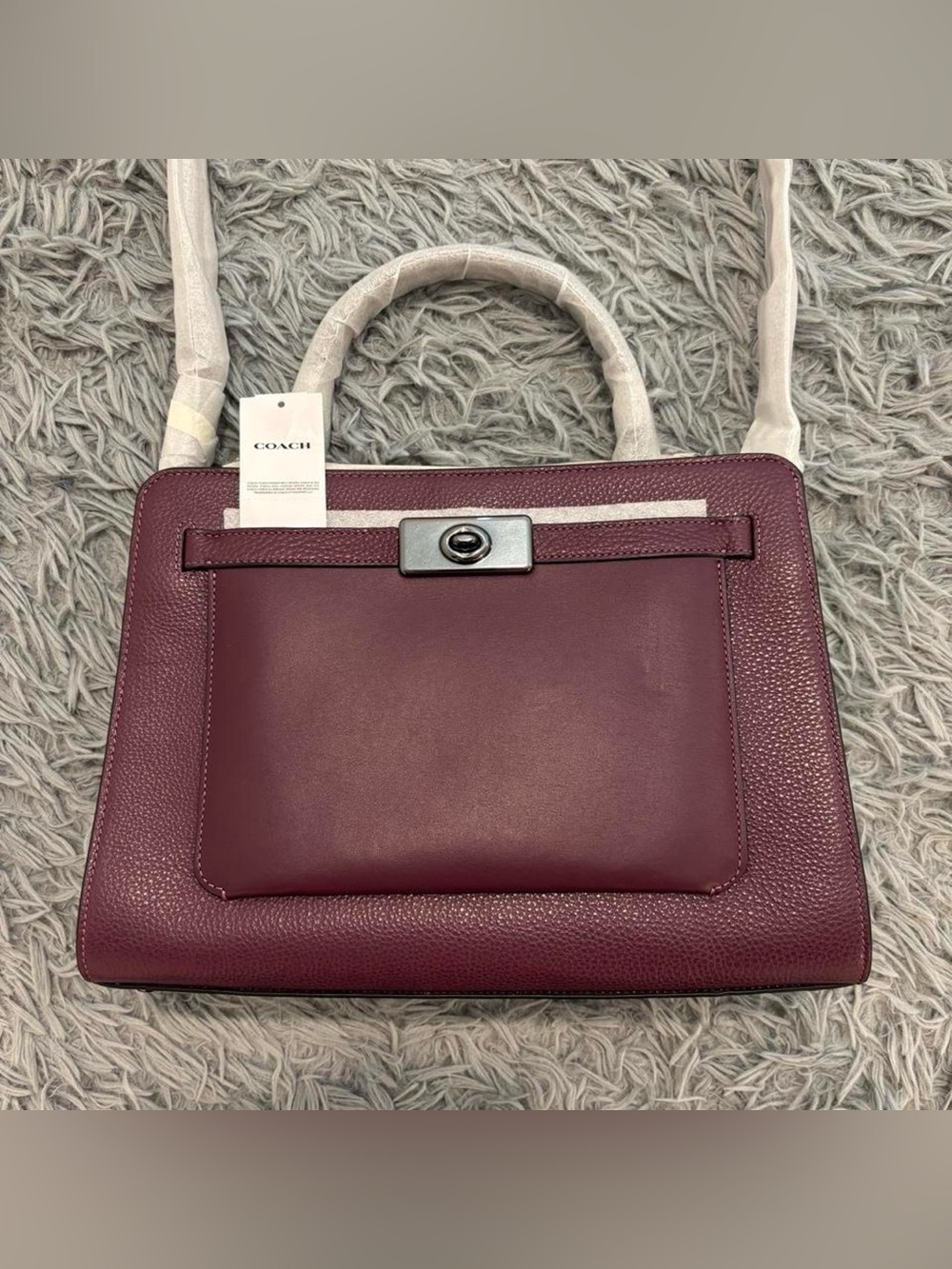 Coach Lane Carryall Top Handle Bag Satchel Tote Pebble Leather Boysenberry C8211